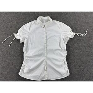 Anne Fontaine Shirt Womens 44 White Ruched Short Sleeve Button Front Blouse